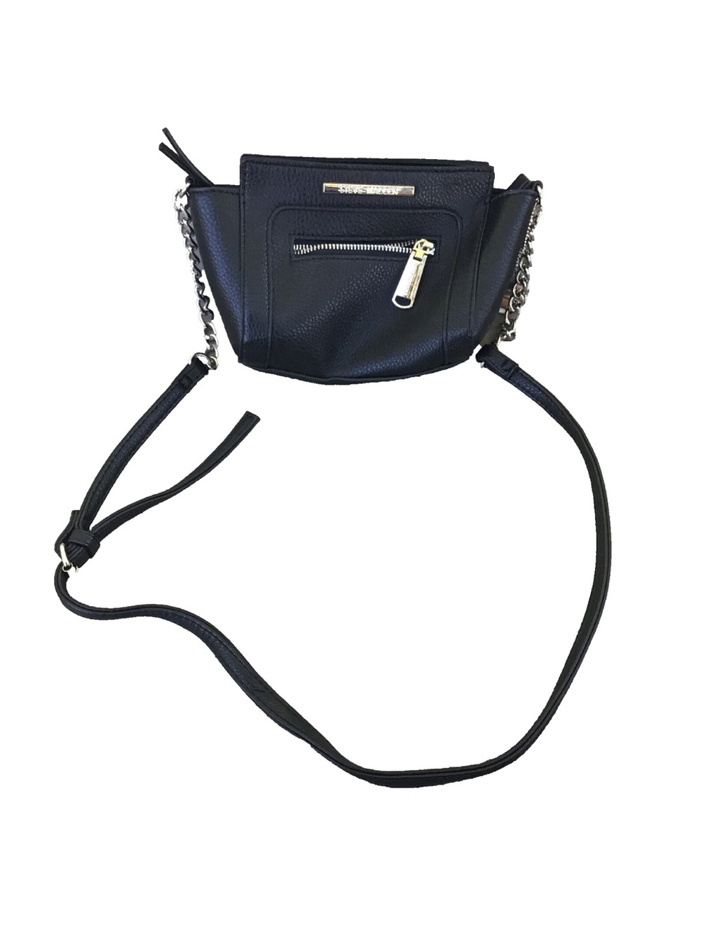 Steve Madden Black Pebbled Leather Crossbody with Chain Strap